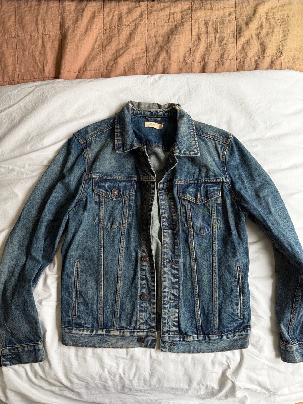 AllSaints Distressed Blue Denim Trucker Jacket